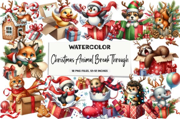 Christmas Animal Break Through Clipart