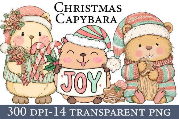 Christmas Capybara Clipart for Seasonal Illustrations