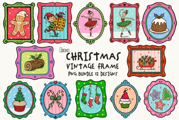 Christmas Cute Vintage Frame PNG Bundle
