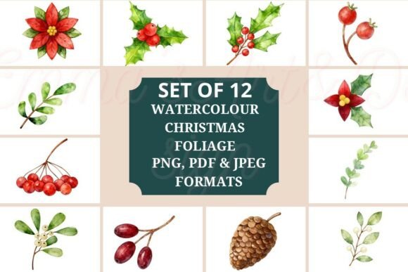 Christmas Foliage Watercolor Bundle