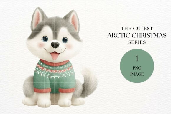 Christmas Husky Puppy Clipart for Modern Illustrations