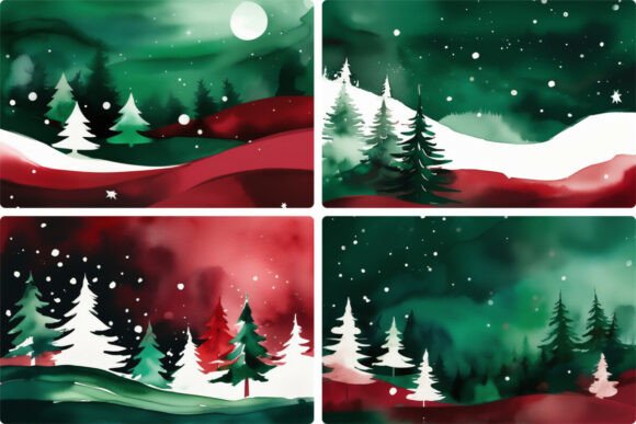 Christmas Landscape, Watercolor Illustrations Review