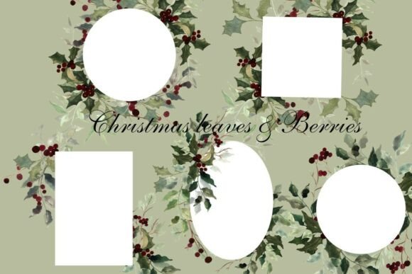 Christmas Leaves and Berries Frames PNG for Illustrations