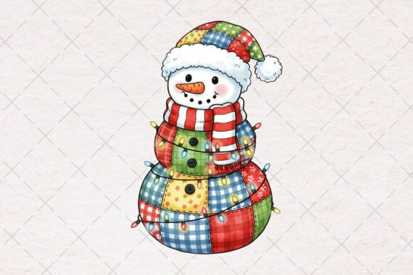 Christmas Patchwork PNG Winter Snowman P: Illustrations for Branding