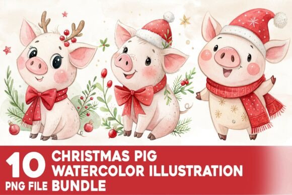 Christmas Pig Watercolor Bundle: A Designer’s Review for Modern Illustrations