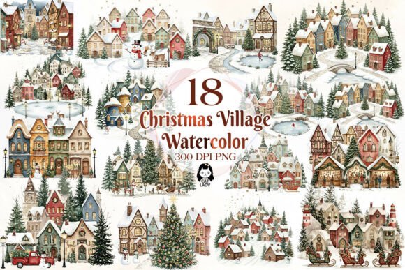 Christmas Village Watercolor Bundle: Illustrations for Crafters