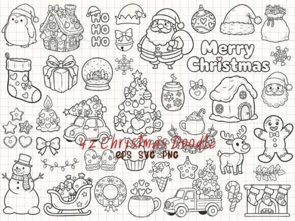 Cute Christmas Doodle Holiday Line Art Review for Illustrations