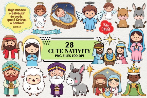 Cute Christmas Nativity Clipart: Illustrations for Handmade Businesses