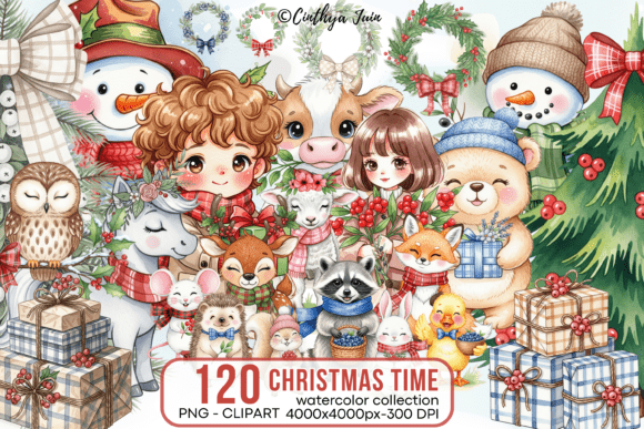 Cute Watercolor Christmas Time Clipart
