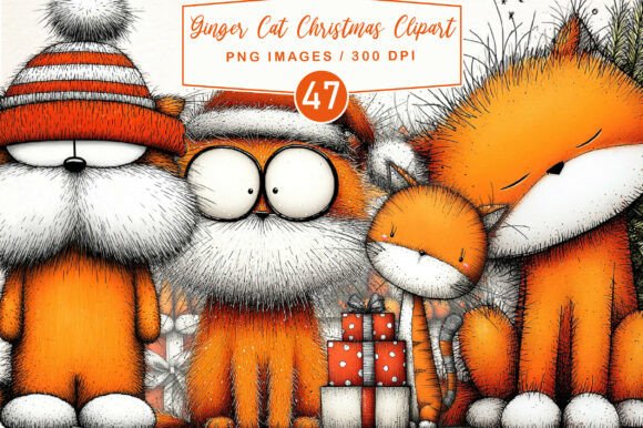 Ginger Cat Christmas Clipart Bundle for Bloggers and Illustrations