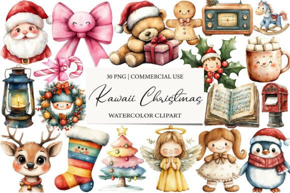 Kawaii Vintage Christmas Clipart Bundle for Bloggers