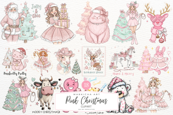 Pink Coquette Christmas Clipart Bundle: Illustrations for Boutique Branding