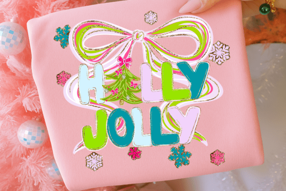 Pink Green Glitter Holly Jolly Christmas