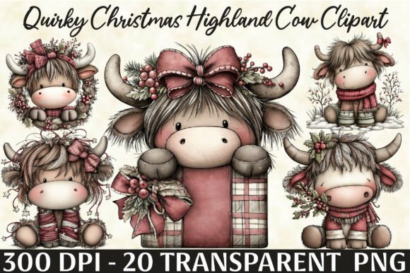 Quirky Christmas Highland Cow Clipart Illustrations Review