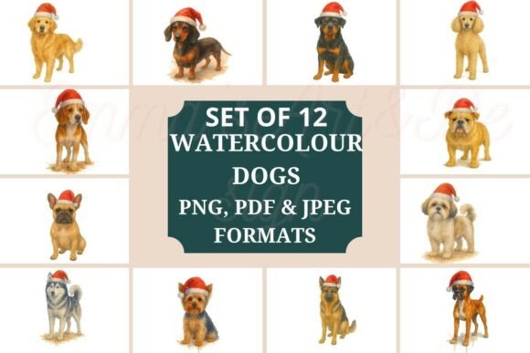 Review: 12 Christmas Watercolor Dog Clipart Set for Illustrations