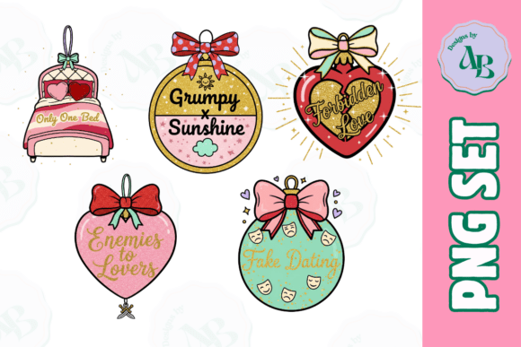 Romance Bookish Trope Christmas Ornament Illustrations