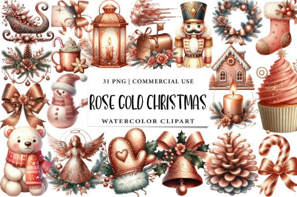 Rose Gold Christmas Clipart and Illustrations Review