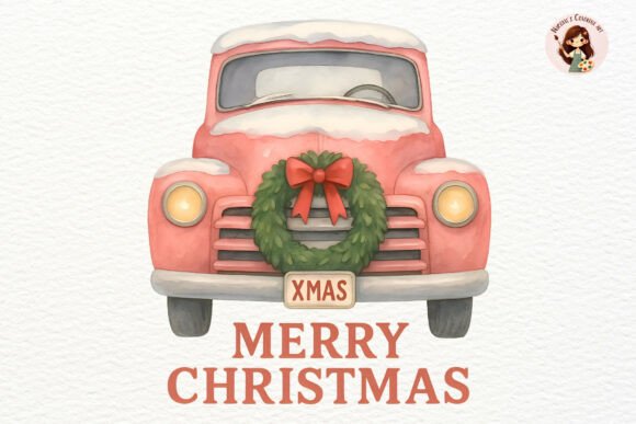 Watercolor Christmas Truck PNG Clipart