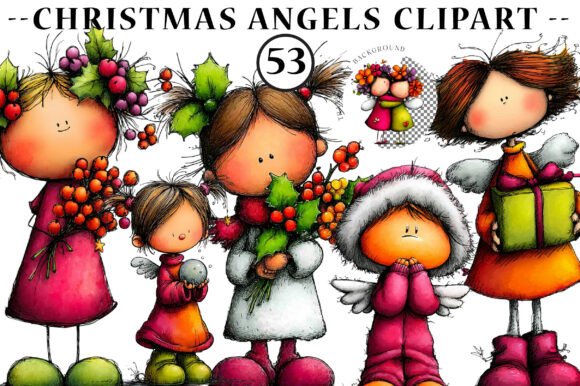 Whimsical Christmas Angels Clipart: Illustrations for Brand Design