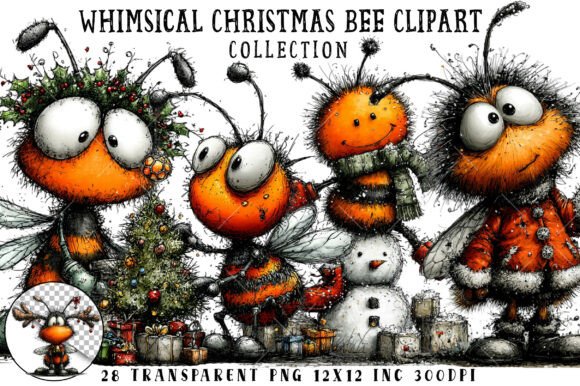 Whimsical Christmas Bee Clipart